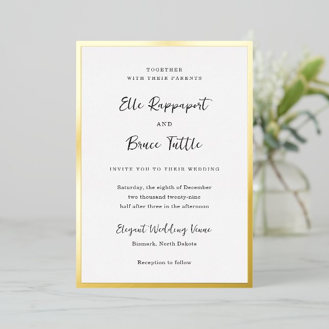 Elle Simple Modern Wedding Folieneinladung (Stehend vorne)