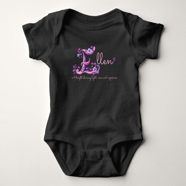 Ellen Girls Name & Bedeutung Brief E Baby Bekleidu Strampler (Vorderseite)