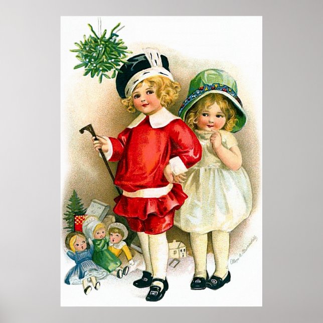 Ellen H. Clapsaddle: Junge und Mädchen mit Spielze Poster (Vorne)