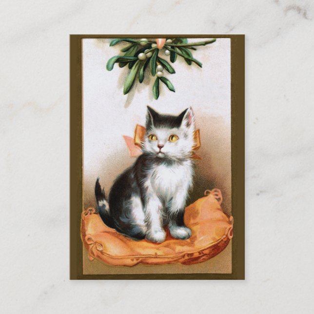 Ellen H. Clapsaddle: Katze unter Mistelzweig Visitenkarte (Vorderseite)
