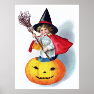 Ellen H. Clapsaddle: Kleine Kürbiskürbis-Hexe Poster
