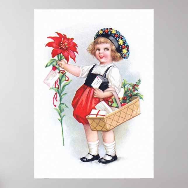 Ellen H. Clapsaddle: Mädchen mit Poinsettia Poster (Vorne)