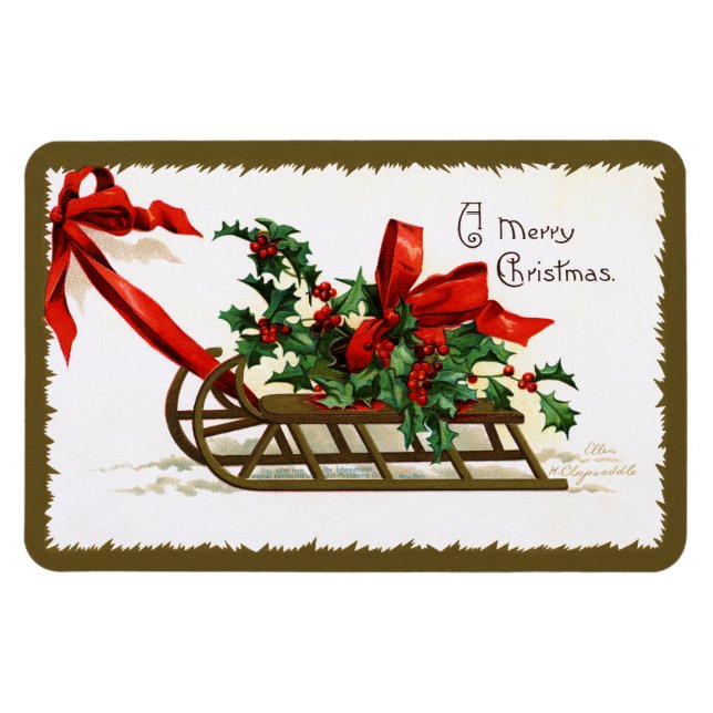 Ellen H. Clapsaddle: Schlitten mit Holly Magnet (Horizontal)