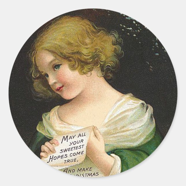 Ellen H. Clapsaddle - Weihnachtsmädchen mit Brief Runder Aufkleber (Vorderseite)