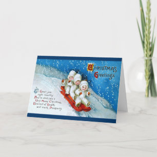 Ellen H. Clapsaddle: Winter Kids on Sledge Feiertagskarte