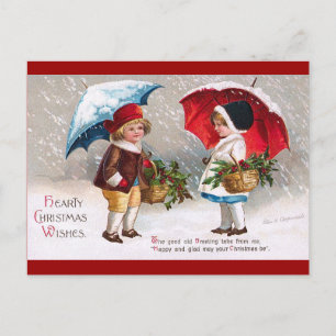 Ellen H. Clapsaddle - Zwei Kinder mit Umbrellas Feiertagspostkarte
