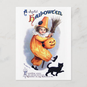 Ellen H. Sattel: Halloween Harlequin mit Cat Postkarte