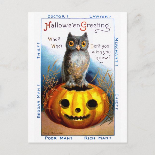 Ellen H. Sattel: Halloween Owl Postkarte (Vorderseite)