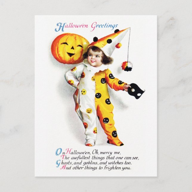 Ellen H. Sattel: Little Halloween Harlequin Postkarte (Vorderseite)