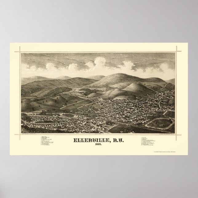 Ellenville, NY Panoramic Map - 1887 Poster (Vorne)