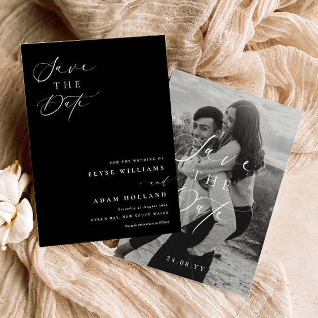 Ellesmere Black Minimalistisch Wedding Save the Da Einladung (Save The Date Postcards Ellesmere Black )