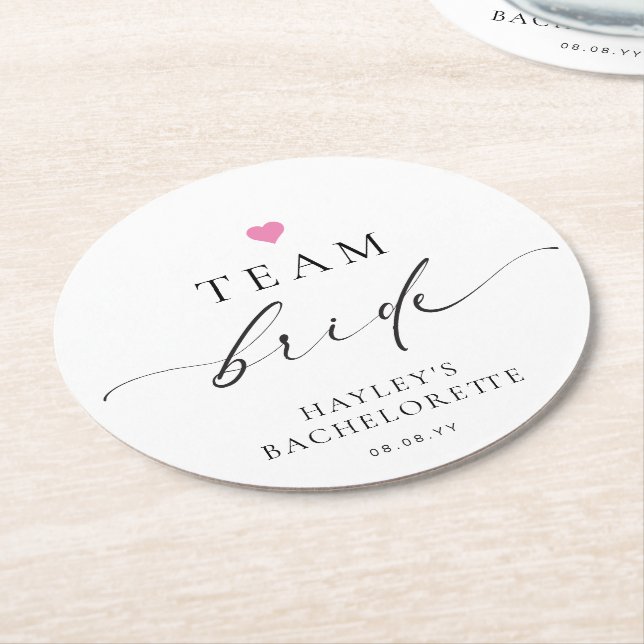 Ellesmere Minimalistisch Team Bride Bachelorette Runder Pappuntersetzer (Angewinkelt)