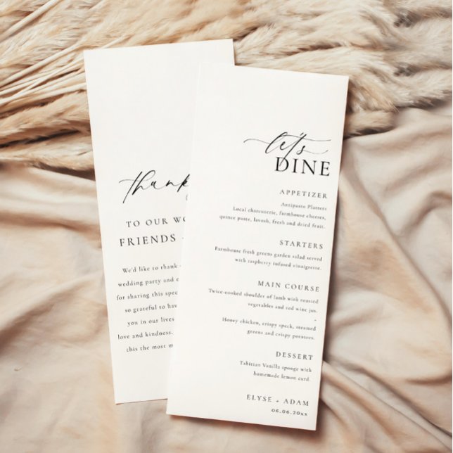 Ellesmere Minimalistisch Wedding Long Menu & Viele Menükarte (Minimalist wedding menu and thank you card)