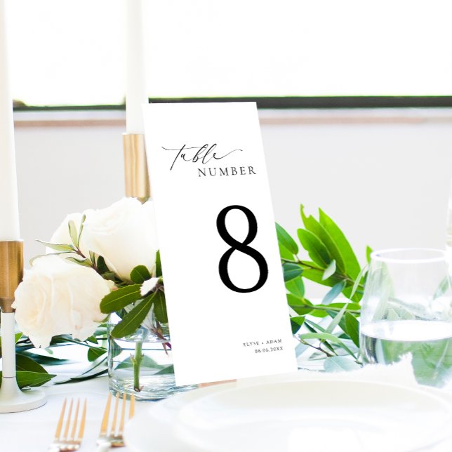 Ellesmere Minimalistisch Wedding Long Tischnummer (Ellesmere Wedding Table Numbers with Guest Names Seating Chart Cards)