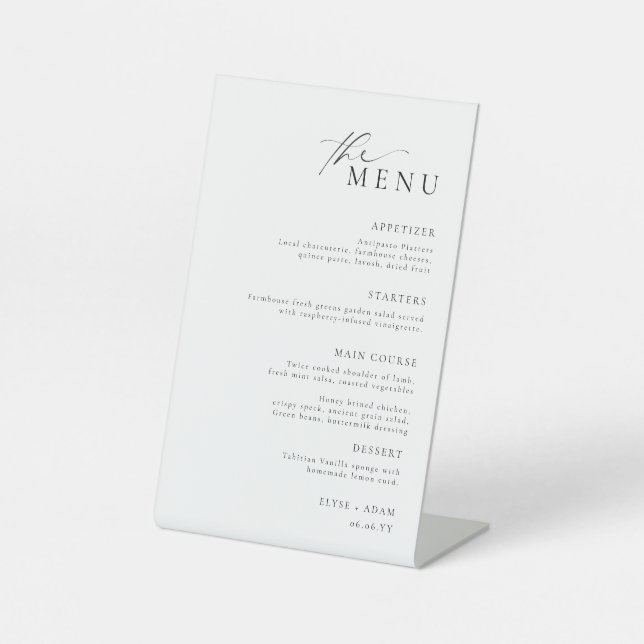 Ellesmere Minimalistisch Wedding Menu Sockelschild (Vorderseite)
