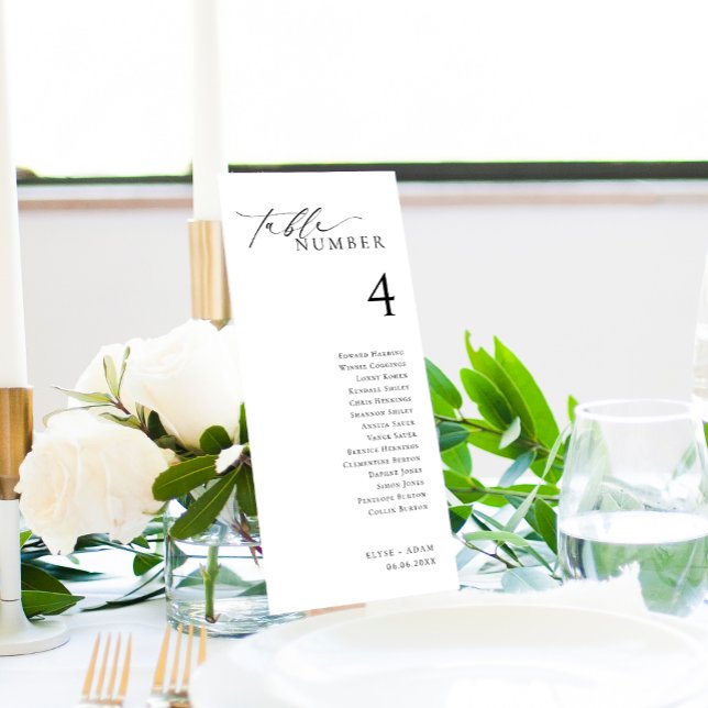 Ellesmere Minimalistische Tischnummer mit Gästenna (Ellesmere Wedding Table Numbers with Guest Names Seating Chart Cards)