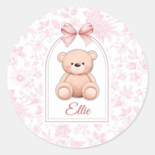 Ellie   Benutzerdefiniertes rosa Teddy-Bär-Kinderz Runder Aufkleber
