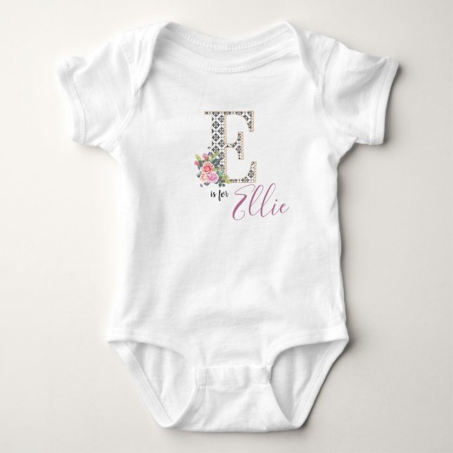 Ellie Name Baby Outfit Letter E Romper Floral Girl Strampler (Vorderseite)