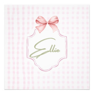 Ellie Personalisiert Pink Bow & Gingham Print Fotodruck