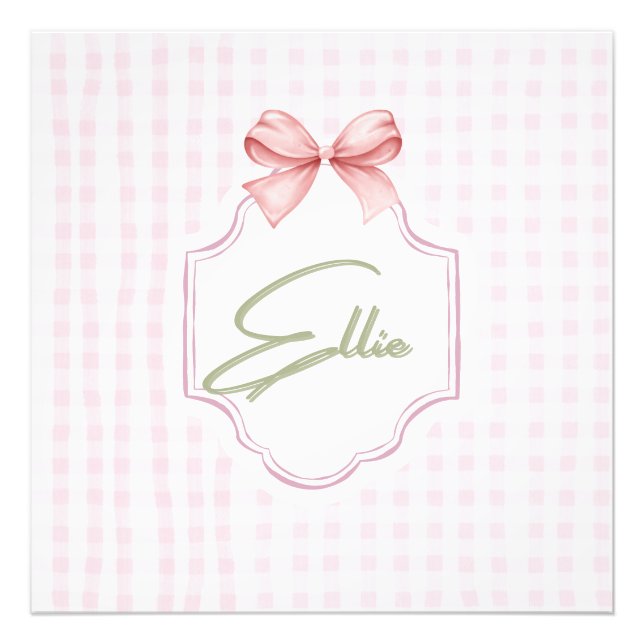 Ellie Personalisiert Pink Bow & Gingham Print Fotodruck (Vorne)