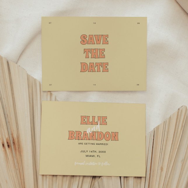 ELLIE Retro Modern & Bold Beige Wedding Save The Date (Von Creator hochgeladen)