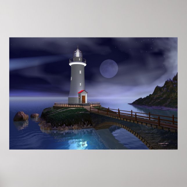 Elliot Key Lighthouse - Vollmond Poster (Vorne)