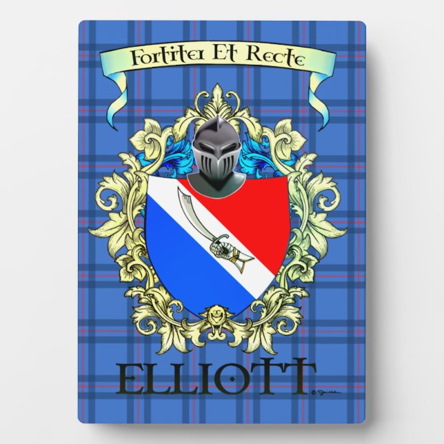 Elliott Clan Heritage Wappen und Tartan Fotoplatte (Vorderseite)