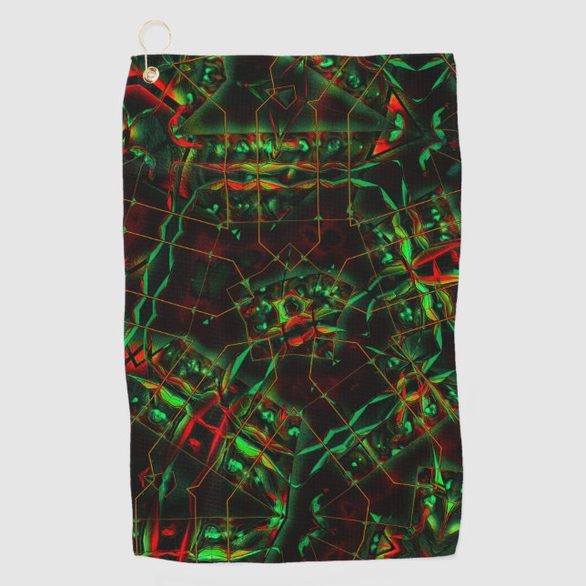 Elliptisch zerstört, glanzgrüne bis rote Linien Golfhandtuch (Vorderseite)