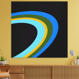 Elliptische, hellblaue, gelbe Kunst auf schwarz Leinwanddruck