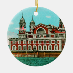 Ellis Island, New York City, im Vintage-Stil Keramikornament
