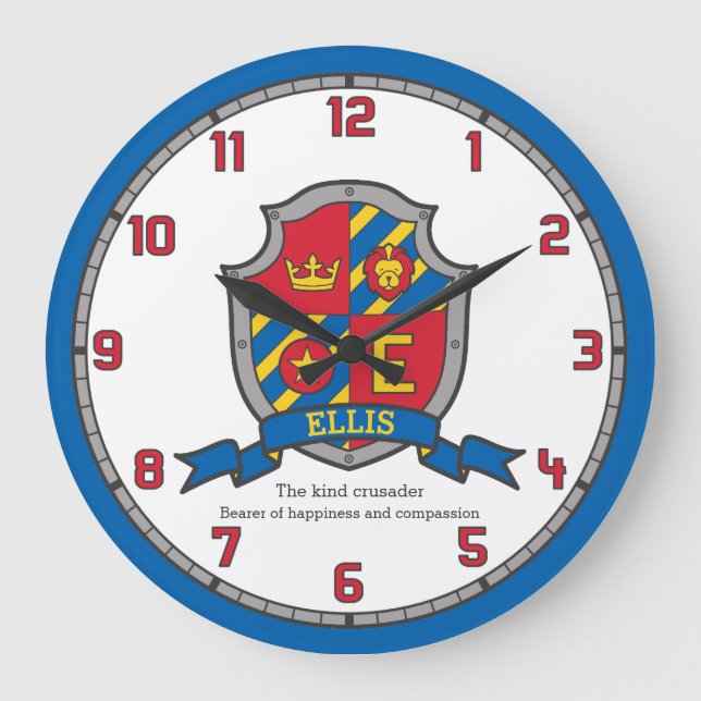 Ellis Name bedeutet heraldry Schild Buchstabe E Lö Große Wanduhr (Vorderseite)