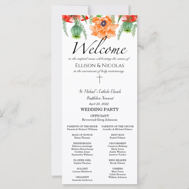 Ellison Katholic Wedding Program with Mass (Vorderseite)
