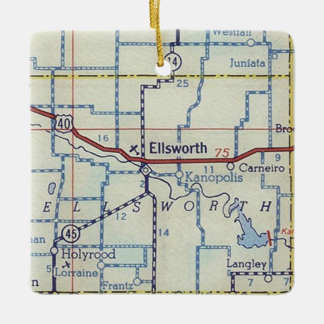 Ellsworth KS Vintage Karte Keramikornament (Vorderseite)