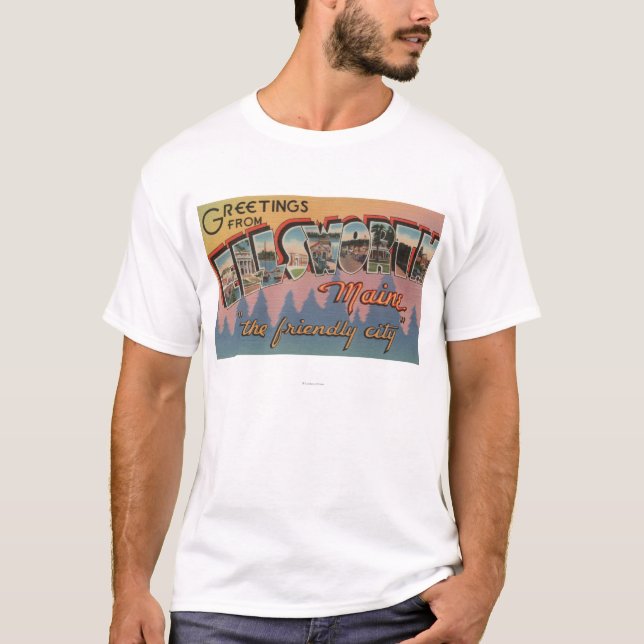 Ellsworth, Maine - große Buchstabe-Szenen T-Shirt (Vorderseite)