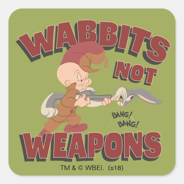 ELMER FUDD™ & BUGS BUNNY™ "Wabbits Not Waffen" Quadratischer Aufkleber (Vorderseite)