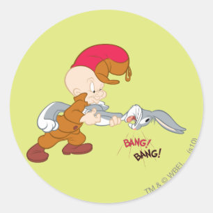 ELMER FUDD™ und BUGS BUNNY™ Runder Aufkleber