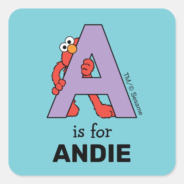 Elmo Alphabet | A LILA Quadratischer Aufkleber (Vorderseite)