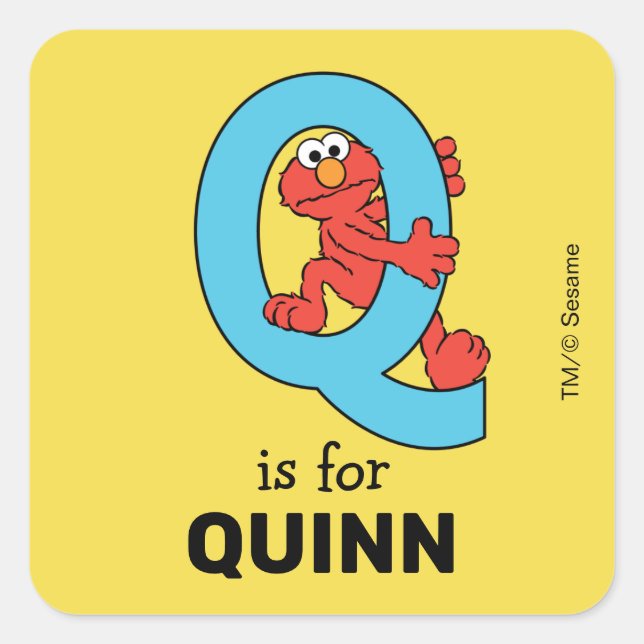 Elmo Alphabet | Q Blue Quadratischer Aufkleber (Vorderseite)