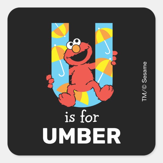 Elmo Alphabet | U Umbrella Quadratischer Aufkleber (Vorderseite)