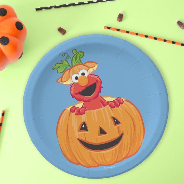 Elmo | Halloween-Kürbislaterne Pappteller (Plate on table)