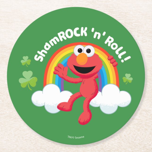 Elmo | Kleeblatt 'n' Roll Rainbow Runder Pappuntersetzer (Vorderseite)