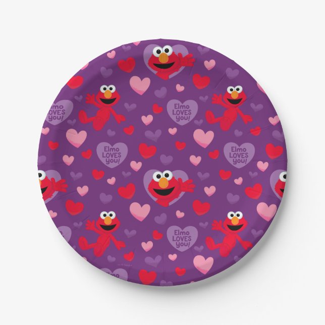 Elmo Lieben You Valentine's Day Pattern Pappteller (Vorderseite)