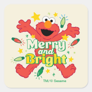 Elmo   Merry und Bright Quadratischer Aufkleber