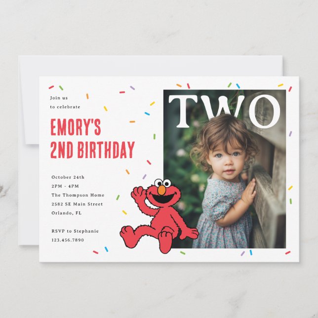 Elmo Rot Konfetti Zweiter Geburtstag Einladung (Vorderseite)