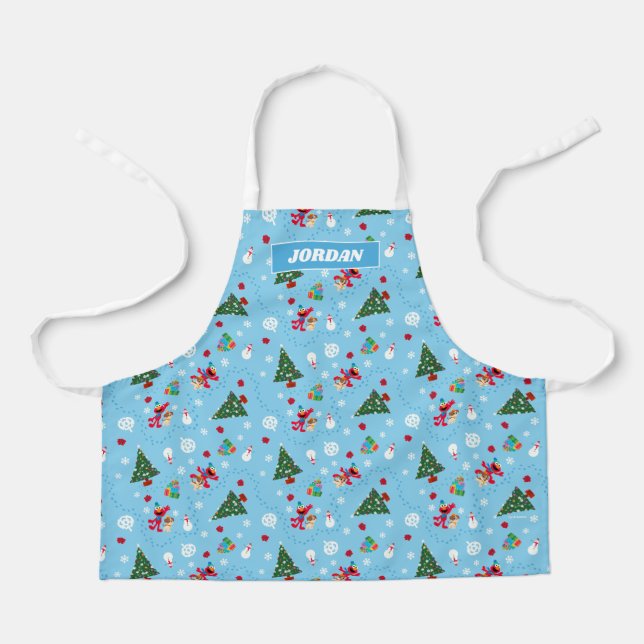 Elmo & Tango Weihnachtsmuster in Blau Schürze (Vorderseite)