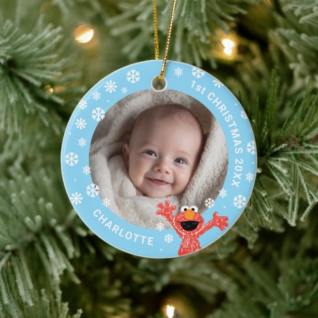 Elmo's Baby's 1st Christmas Photo Ceramic Ornament (Baum)