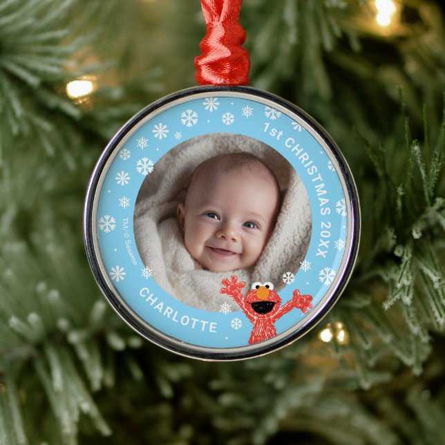 Elmo's Baby's 1st Christmas Photo Metal Ornament (Baum)