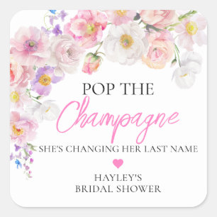 Eloise Floral Pop Champagne Brautparty Quadratischer Aufkleber