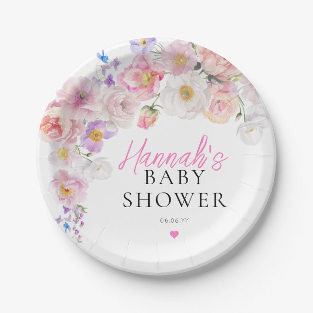 Eloise Pink Floral Baby Dusche Pappteller (Vorderseite)