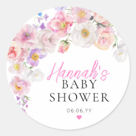 Eloise Pink Floral Baby Dusche Runder Aufkleber